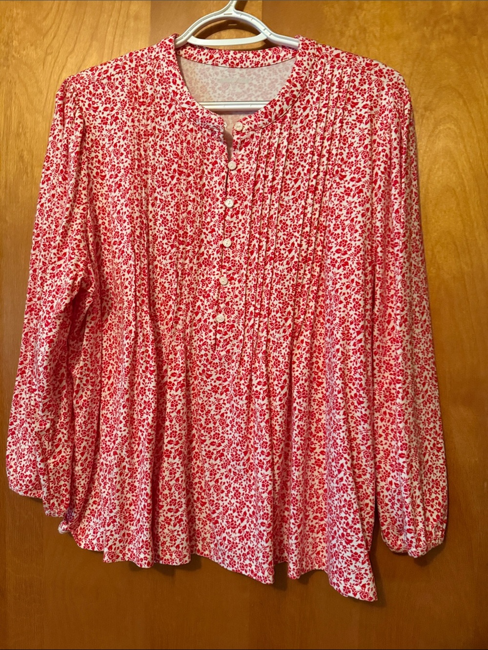Red Floral Button-Up Peasant Blouse
